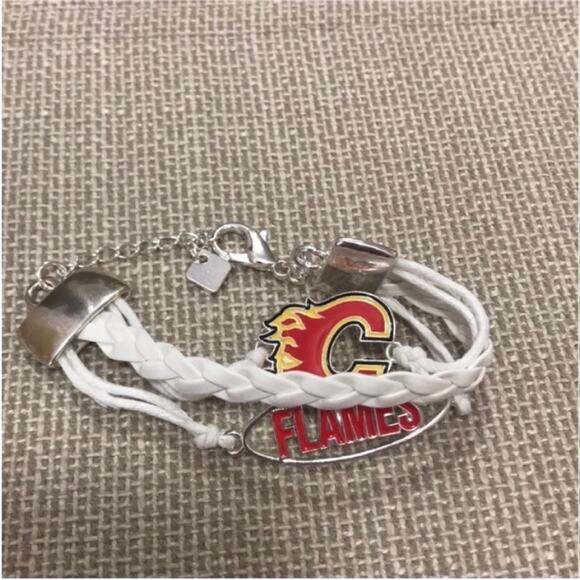 NHL Calgary Flames White Braided Bracelet - Picture 4 of 7
